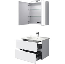 Badmöbel-Set Pelipal Cavallino BxHxT 75 x 200 x 45 cm Frontfarbe weiß hochglanz mit Keramik-Waschtisch weiß, Waschtischunterschrank und Spiegelschrank mit LED-Beleuchtung