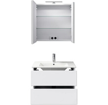 Badmöbel-Set Pelipal Cavallino BxHxT 75 x 200 x 45 cm Frontfarbe weiß hochglanz mit Keramik-Waschtisch weiß, Waschtischunterschrank und Spiegelschrank mit LED-Beleuchtung