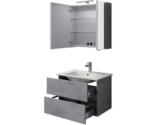 Waschtischkombination mit Waschbeckenunterschrank, Waschbecken und Spiegelschrank für das Badezimmer