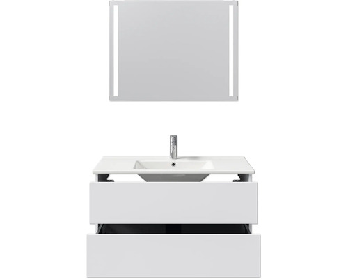 Waschtisch mit Unterschrank und beleuchtetem Spiegel für das Badezimmer