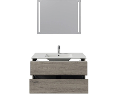 Waschtischkombination mit Unterschrank, Waschbecken und Spiegel mit Beleuchtung