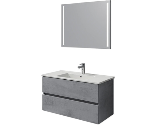 Badmöbel-Set Pelipal Cavallino BxHxT 100 x 200 x 45 cm Frontfarbe oxid dunkelgrau mit Keramik-Waschtisch weiß, Waschtischunterschrank und Spiegel