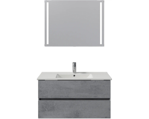 Waschtischkombination mit Spiegel, Waschbecken, Unterschrank und zwei Schubladen