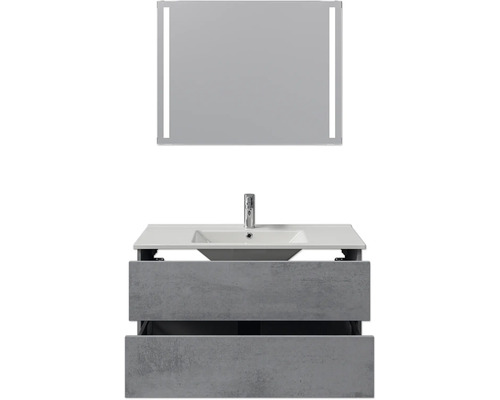 Waschtischunterschrank mit Waschbecken und Spiegel mit Beleuchtung