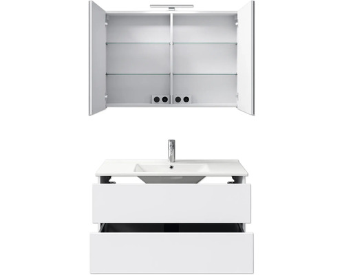 Badezimmermöbelset mit Spiegelschrank, Waschbecken und Unterschrank