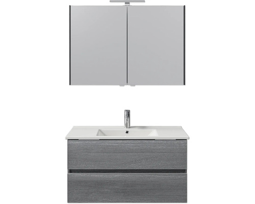 Badezimmermöbelset mit Waschtischunterschrank, Waschbecken und Spiegelschrank