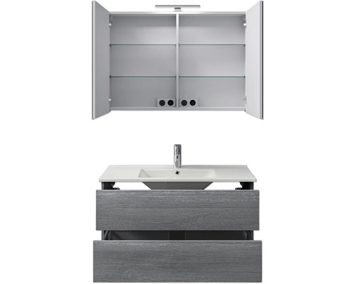 Badezimmermöbelset mit Spiegelschrank, Waschbecken und Unterschrank