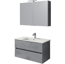 Badmöbel-Set Pelipal Cavallino BxHxT 100 x 200 x 46 cm Frontfarbe oxid dunkelgrau mit Keramik-Waschtisch weiß, Waschtischunterschrank und Spiegelschrank mit LED-Beleuchtung