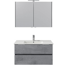 Badmöbel-Set Pelipal Cavallino BxHxT 100 x 200 x 46 cm Frontfarbe oxid dunkelgrau mit Keramik-Waschtisch weiß, Waschtischunterschrank und Spiegelschrank mit LED-Beleuchtung