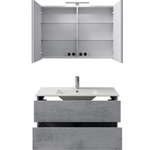 Badmöbel-Set Pelipal Cavallino BxHxT 100 x 200 x 46 cm Frontfarbe oxid dunkelgrau mit Keramik-Waschtisch weiß, Waschtischunterschrank und Spiegelschrank mit LED-Beleuchtung