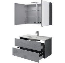 Badmöbel-Set Pelipal Cavallino BxHxT 100 x 200 x 46 cm Frontfarbe oxid dunkelgrau mit Keramik-Waschtisch weiß, Waschtischunterschrank und Spiegelschrank mit LED-Beleuchtung