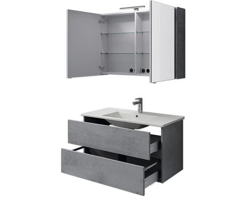 Waschtischkombination mit Spiegelschrank und zwei Schubladen