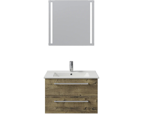 Waschtisch mit Waschbecken und Spiegel mit Beleuchtung für das Badezimmer