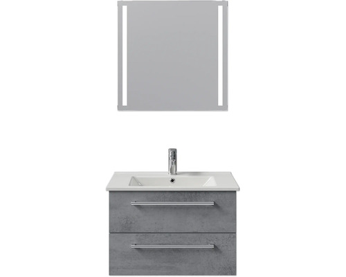 Waschtisch mit zwei Schubladen, Waschbecken und beleuchtetem Spiegel für das Badezimmer