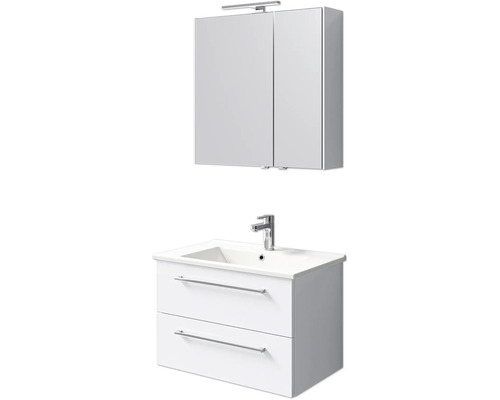 Badmöbel-Set Pelipal Cavallino BxHxT 75 x 200 x 45 cm Frontfarbe weiß hochglanz mit Keramik-Waschtisch weiß, Waschtischunterschrank mit Griff und Spiegelschrank mit LED-Beleuchtung