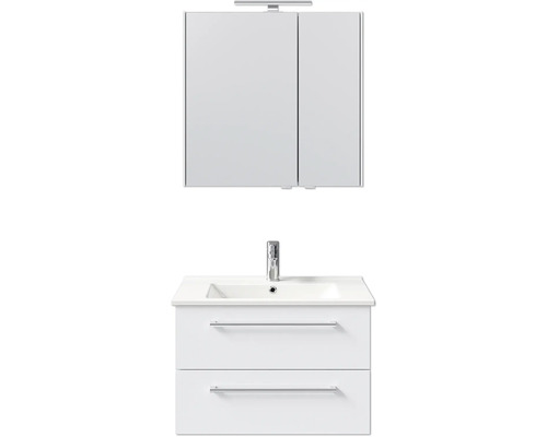 Waschtisch mit zwei Schubladen, Waschbecken und Spiegelschrank mit Beleuchtung für das Badezimmer