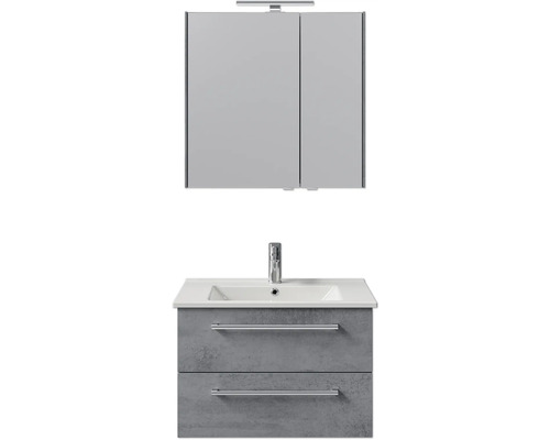 Waschtisch mit zwei Schubladen, Aufsatzwaschbecken und Spiegelschrank mit Lampe für das Badezimmer