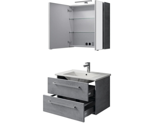 Badezimmerset mit Waschtischunterschrank und Spiegelschrank