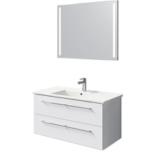 Badmöbel-Set Pelipal Cavallino BxHxT 100 x 200 x 46 cm Frontfarbe weiß hochglanz mit Keramik-Waschtisch weiß, Waschtischunterschrank mit Griff und Spiegel