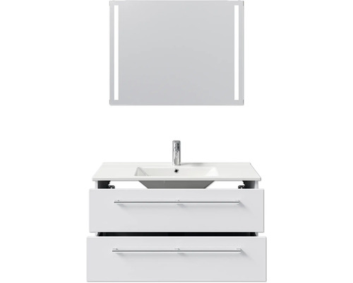 Waschtischkombination mit Waschbecken, Unterschrank und Spiegel mit Beleuchtung