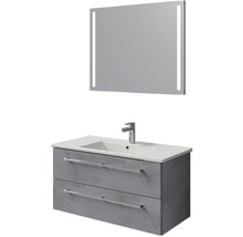 Badmöbel-Set Pelipal Cavallino BxHxT 100 x 200 x 46 cm Frontfarbe oxid dunkelgrau mit Keramik-Waschtisch weiß, Waschtischunterschrank mit Griff und Spiegel