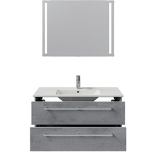 Badmöbel-Set Pelipal Cavallino BxHxT 100 x 200 x 46 cm Frontfarbe oxid dunkelgrau mit Keramik-Waschtisch weiß, Waschtischunterschrank mit Griff und Spiegel