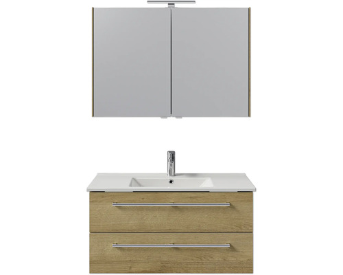 Waschtischunterschrank mit zwei Schubladen, Waschbecken und Spiegelschrank für das Badezimmer