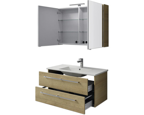 Badezimmermöbel-Set mit Spiegelschrank, Waschbecken und Unterschrank