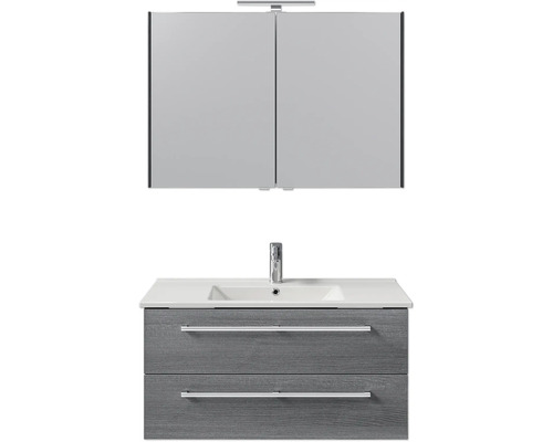 Badezimmermöbelset mit Waschbeckenunterschrank, Waschbecken und Spiegelschrank