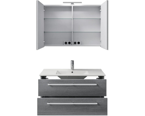 Badezimmermöbelset mit Waschbecken, Unterschrank und Spiegelschrank
