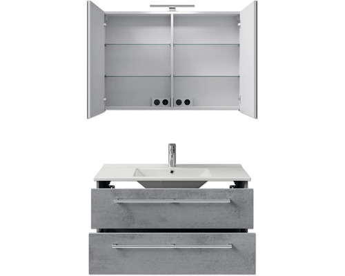 Badezimmermöbel-Set mit Spiegelschrank, Waschbecken und zwei Schubladen
