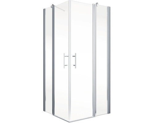 Eckdusche mit transparentem Glas und silberfarbenem Rahmen