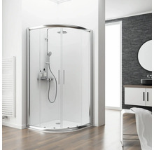 Badezimmer mit Duschkabine, Waschbecken und Spiegel