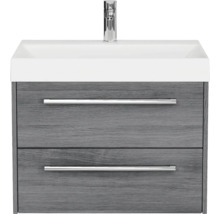 Badmöbel-Set Pelipal Milano BxHxT 70 x 56,9 x 45 cm Frontfarbe graphit struktur quer mit Mineralguss-Waschtisch weiß SET-138-002