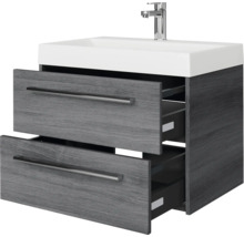 Badmöbel-Set Pelipal Milano BxHxT 70 x 56,9 x 45 cm Frontfarbe graphit struktur quer mit Mineralguss-Waschtisch weiß SET-138-002