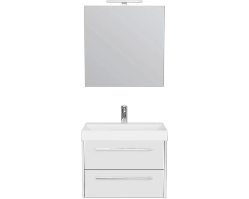 Weißer Waschtisch mit Spiegel und zwei Schubladen