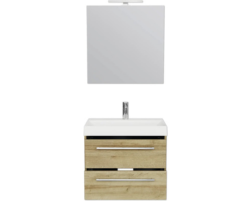 Waschtisch mit Spiegel, zwei Schubladen und Armatur