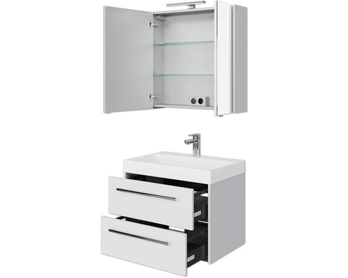 Waschbeckenunterschrank-Set mit Spiegelschrank und zwei Schubladen