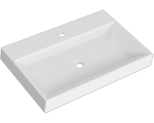 Weißes Aufsatzwaschbecken aus Keramik mit Hahnloch
