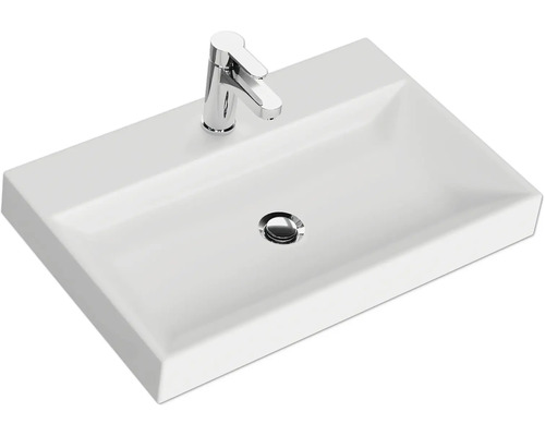 Weißes Keramik Waschbecken mit Armatur und Abfluss