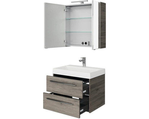 Badezimmermöbelset mit Waschbeckenunterschrank, Waschbecken und Spiegelschrank