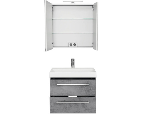 Badezimmermöbelset mit Spiegelschrank, Waschbecken und Unterschrank mit zwei Schubladen