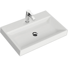 Rechteckiges Waschbecken mit Armatur für das Badezimmer.