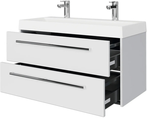 Waschtischunterschrank mit zwei Schubladen und zwei Armaturen