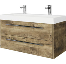 Badmöbel-Set Pelipal Milano BxHxT 100 x 56,9 x 45 cm Frontfarbe eiche ribbeck mit Mineralguss-Waschtisch weiß SET-138-033