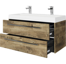 Badmöbel-Set Pelipal Milano BxHxT 100 x 56,9 x 45 cm Frontfarbe eiche ribbeck mit Mineralguss-Waschtisch weiß SET-138-033