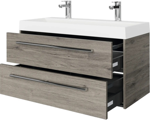 Waschtischunterschrank mit zwei Schubladen und Aufsatzwaschbecken