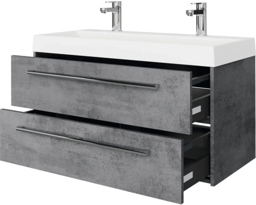Waschtischunterschrank mit zwei Schubladen und zwei Armaturen