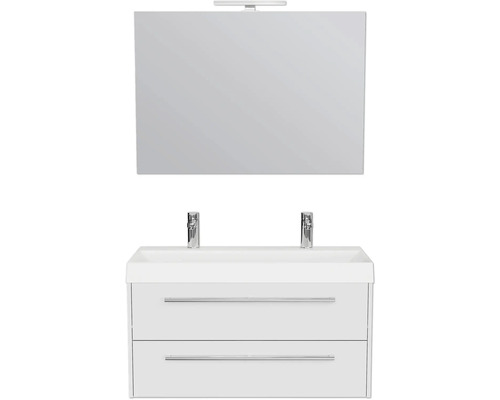Badezimmerset mit Waschtischunterschrank, Aufsatzwaschbecken und Spiegel
