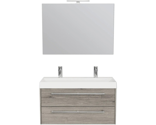 Badezimmermöbelset mit Spiegel, Waschbecken und Unterschrank mit zwei Schubladen